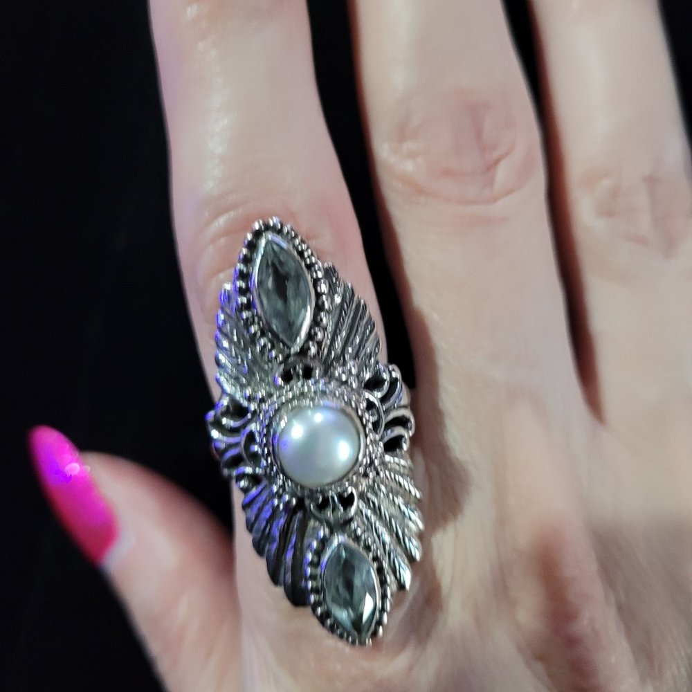Ottoman Design Freshwater Pearl -Gemstone Ring 7